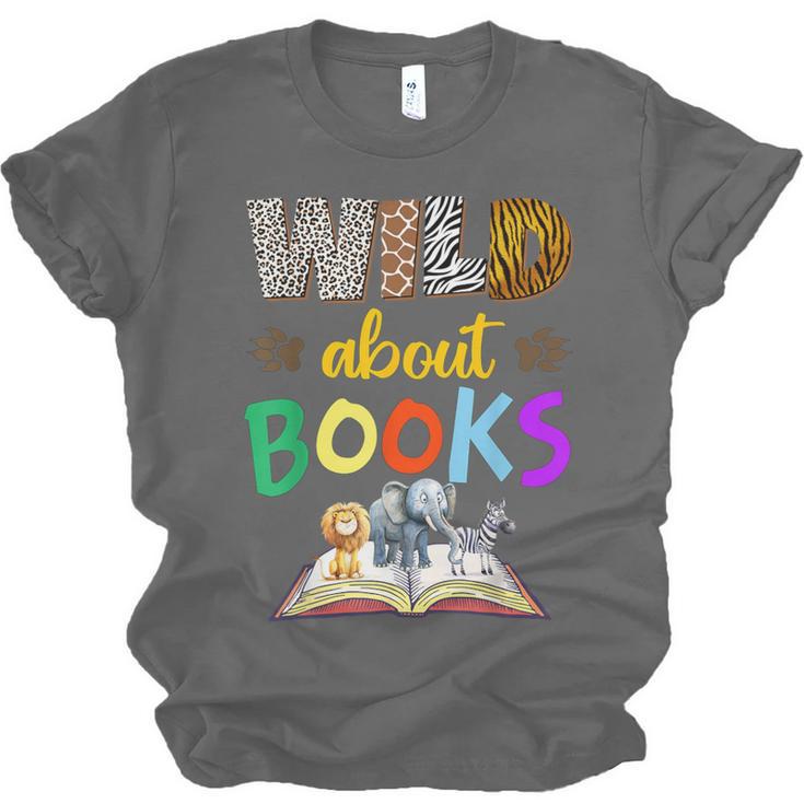 Wild About Reading Books Reader Bookworm Animals Book Lover Unisex Jersey T-Shirt