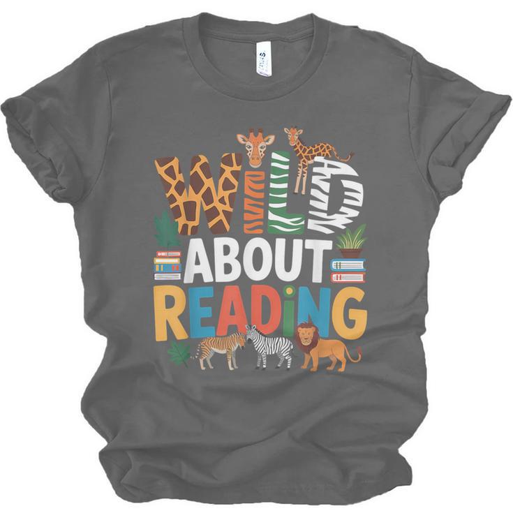 Wild About Reading Zoo Animals Books Reader Lover Unisex Jersey T-Shirt