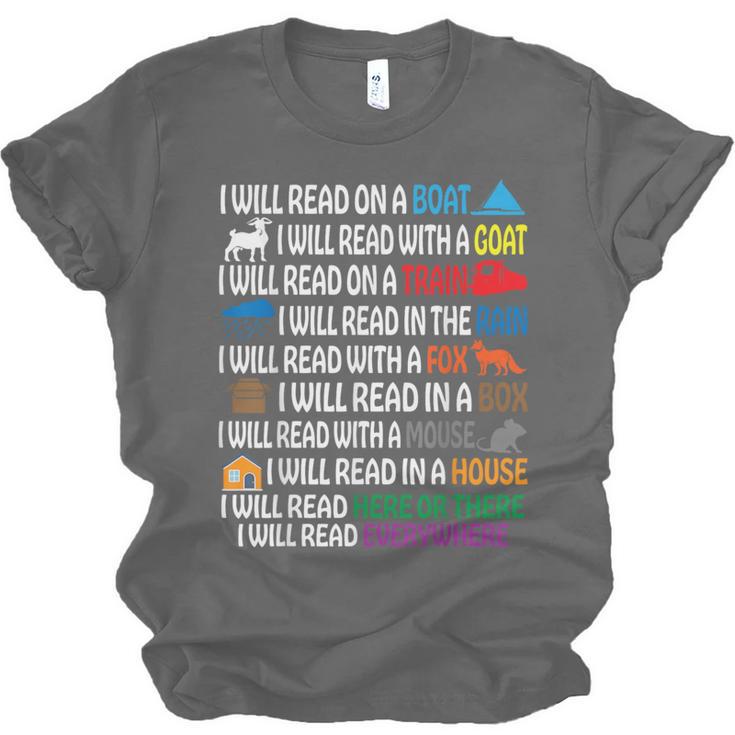 I Will Read Books On A Boat & Everywhere Reading Kids Book Unisex Jersey T-Shirt I Will Read Books On A Boat & Everywhere Reading Kids Book Unisex Jersey T-Shirt