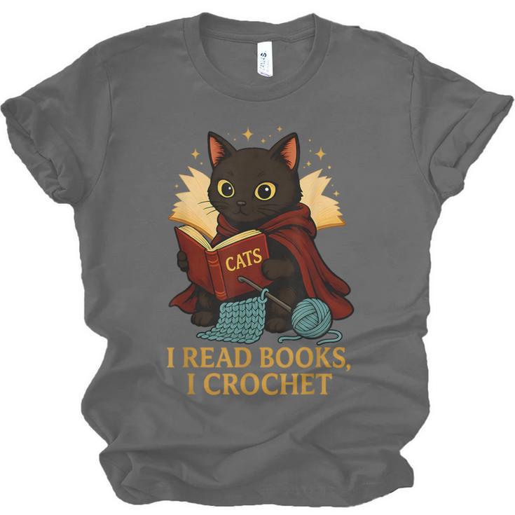 Wizard Cat Reading a Book While Crocheting Unisex Jersey T-Shirt