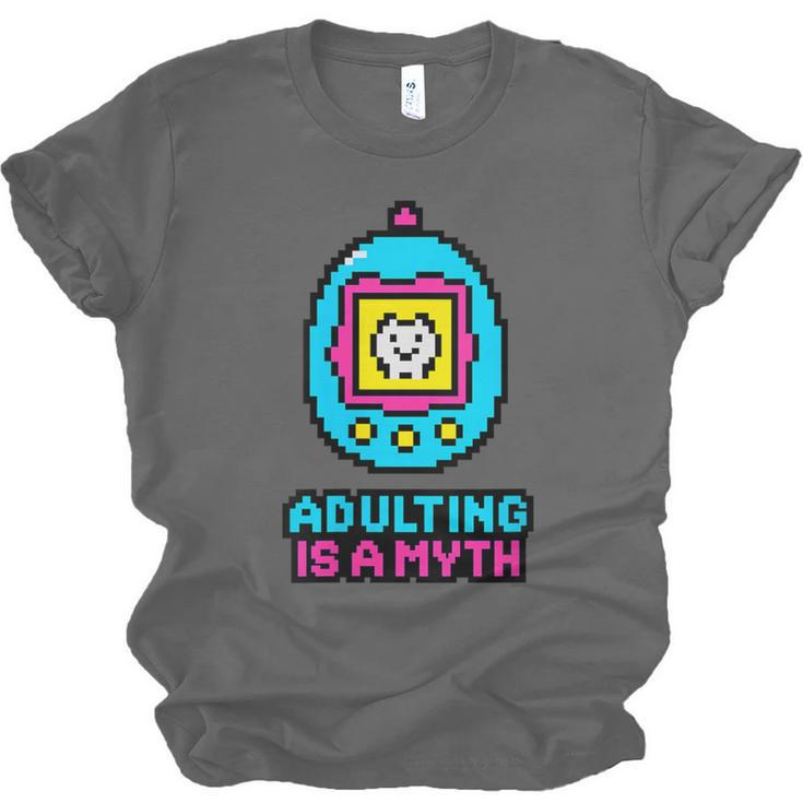 Women's Adulting Is A Myth Retro Pixel Pet Nostalgia Millennials Unisex Jersey T-Shirt