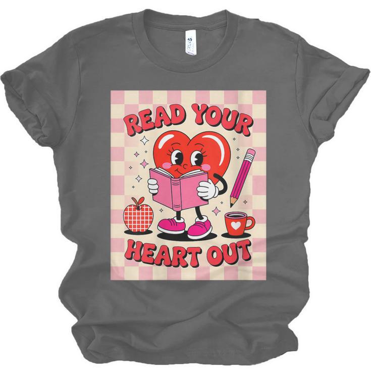 Women's Read Your Heart Out Groovy Bookish Valentine Day Women Girls Unisex Jersey T-Shirt