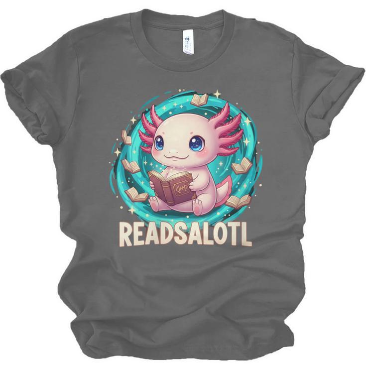 Women's Readsolotl Kawaii Axolotl Reading Book Lover Unisex Jersey T-Shirt