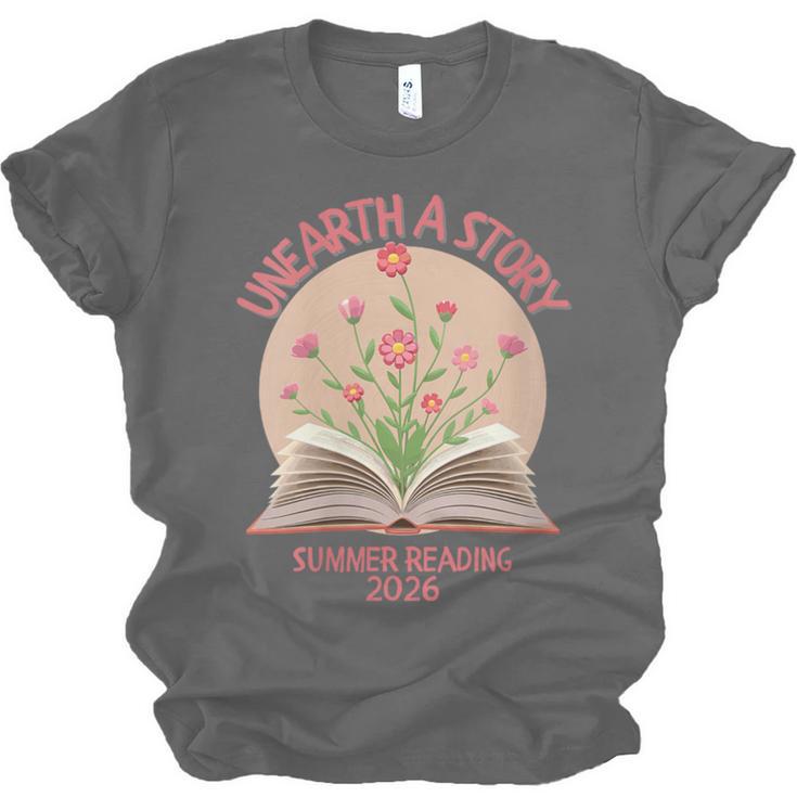 Women's Unearth a Story 2026 Summer Reading Program Flowers Book Unisex Jersey T-Shirt
