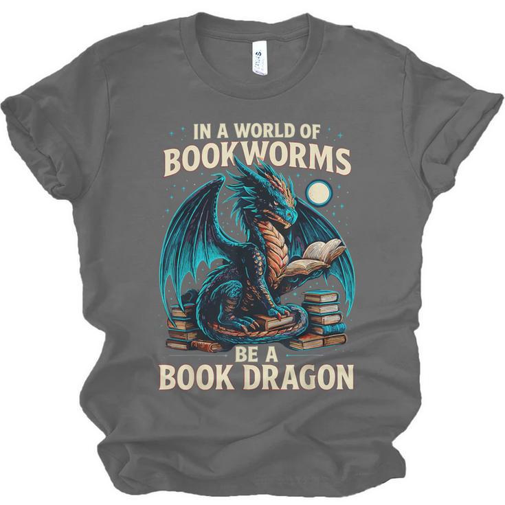 In a World Of Bookworms Be a Book Dragon Reading Unisex Jersey T-Shirt In a World Of Bookworms Be a Book Dragon Reading Unisex Jersey T-Shirt