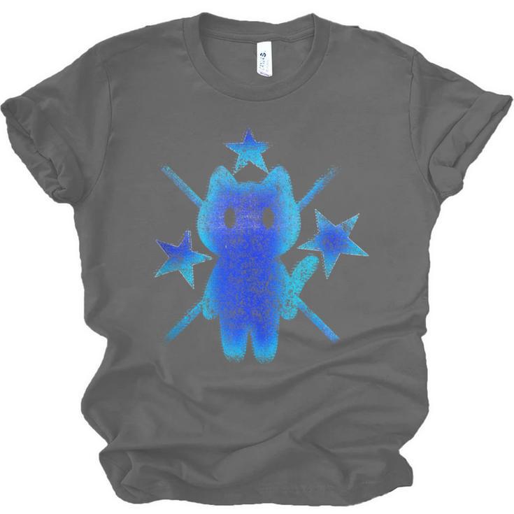 Yk2 Grunge Earthy Blue Cat With Stars Tomboy 90s Nostalgia Unisex Jersey T-Shirt Yk2 Grunge Earthy Blue Cat With Stars Tomboy 90s Nostalgia Unisex Jersey T-Shirt