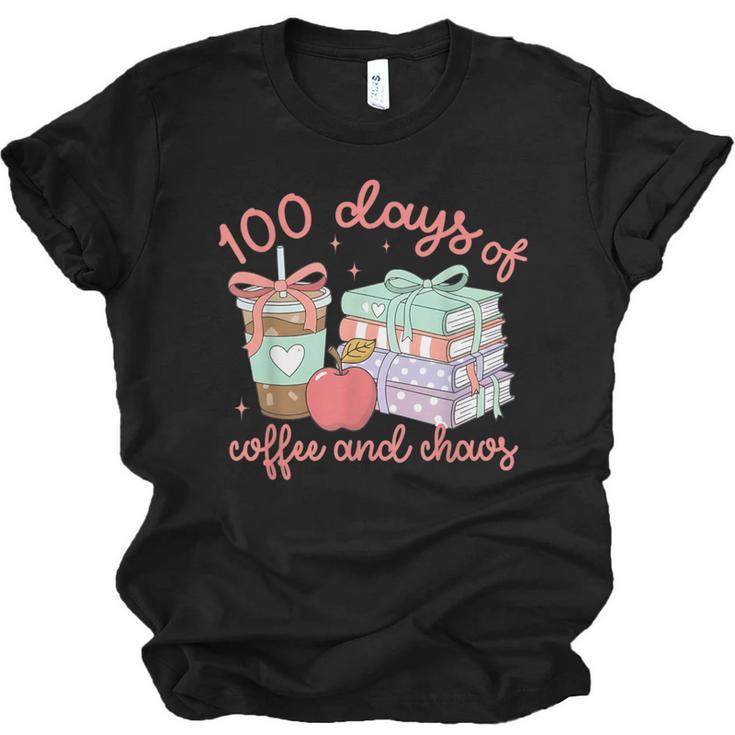 100 Days Of Coffee And Chaos Coquette Bow Book Apple Unisex Jersey T-Shirt