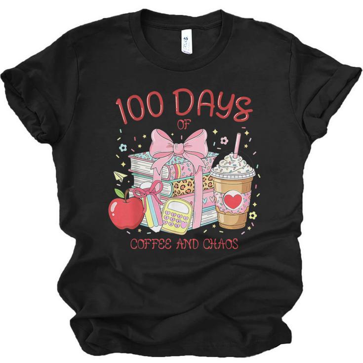 100th Day Of School Teachers 100 Days Of Coffee Chaos Books Unisex Jersey T-Shirt