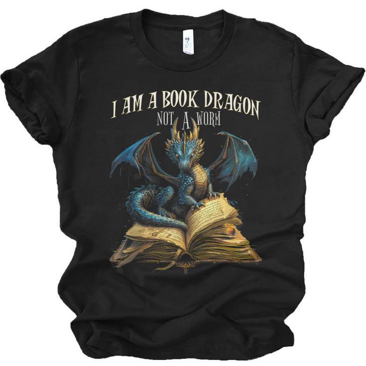 3 Bookish Quote I Am a Book Dragon Not a Worm Reading Book Unisex Jersey T-Shirt