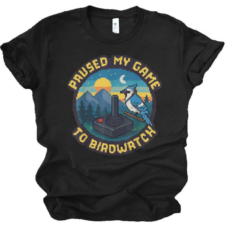 8-Bit Gamer Birder Blue Jay Arcade Nostalgia Nature Unisex Jersey T-Shirt