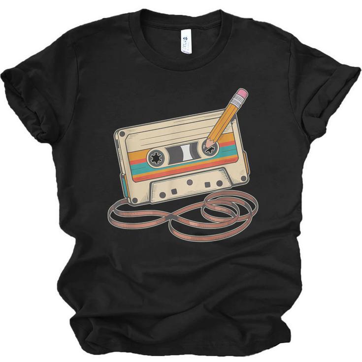 80s 90s Retro Party Costume Nostalgia Cassette Tape Pencil Unisex Jersey T-Shirt