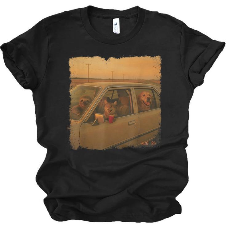 90s Roadtrip Animals Photo Cat Sloth Dog Retro Nostalgia Unisex Jersey T-Shirt