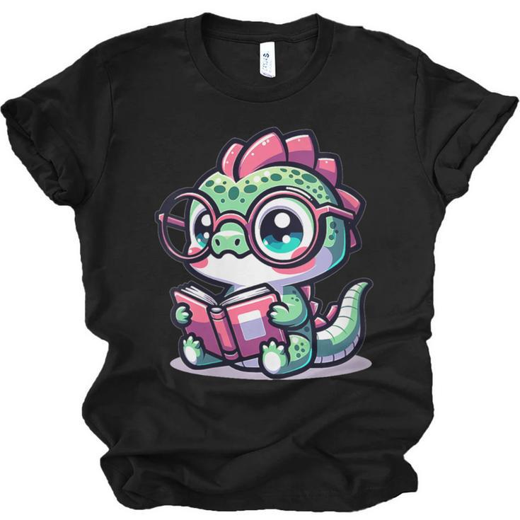 Adorable Book Lover Basilisk With Reading Glasses Cute Unisex Jersey T-Shirt