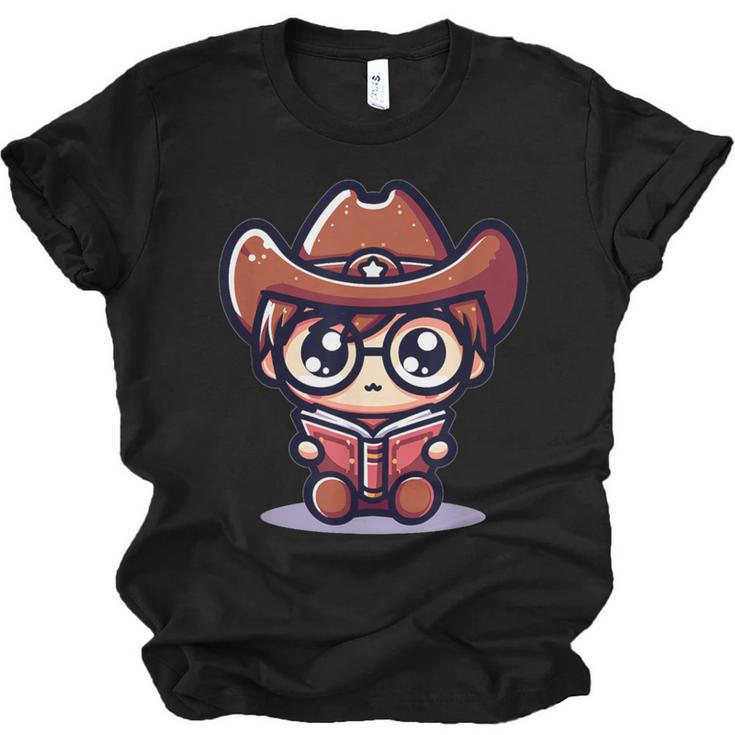 Adorable Book Lover Cowboy With Reading Glasses Cute Unisex Jersey T-Shirt