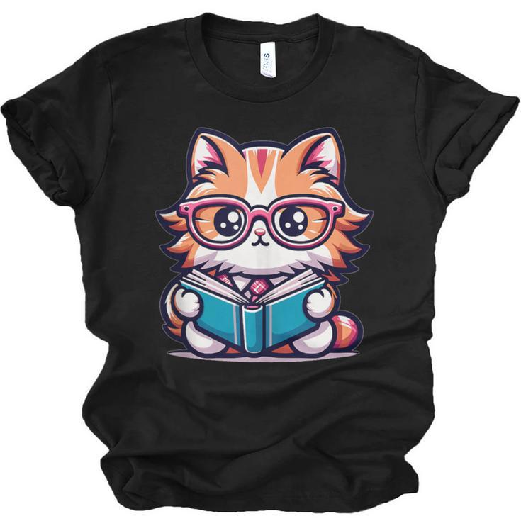 Adorable Book Lover Maine Coon Cat With Reading Glasses Cute Unisex Jersey T-Shirt