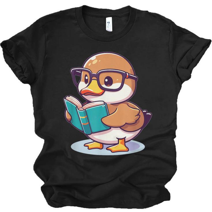 Adorable Book Lover Mallard Duck With Reading Glasses Cute Unisex Jersey T-Shirt