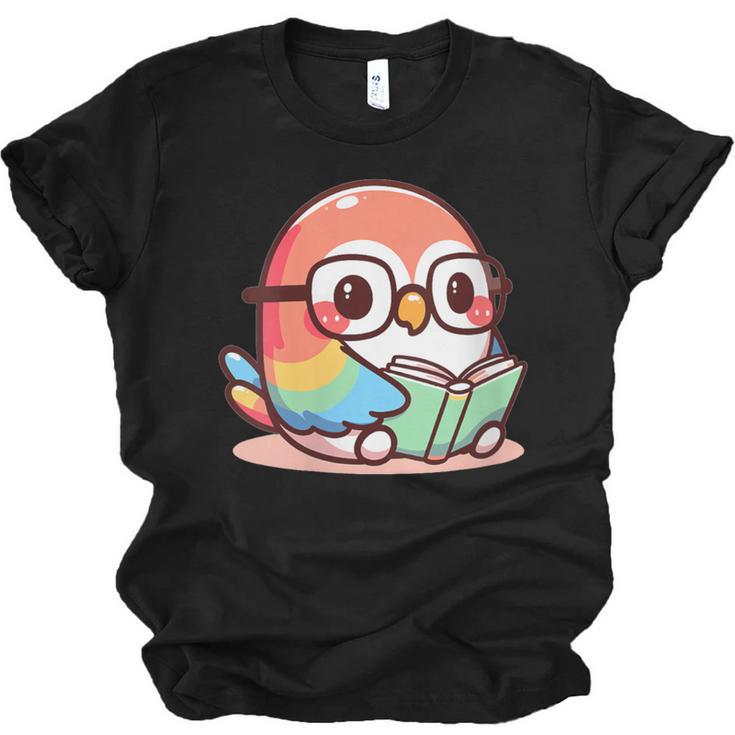 Adorable Book Lover Parrot With Reading Glasses Cute Unisex Jersey T-Shirt