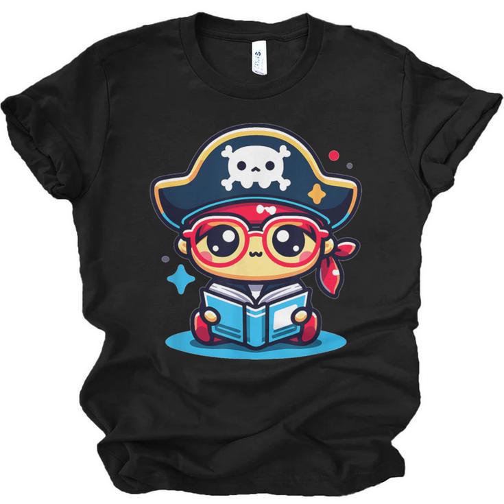 Adorable Book Lover Pirate With Reading Glasses Cute Unisex Jersey T-Shirt