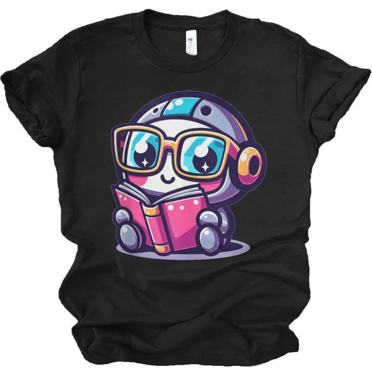 Adorable Book Lover Robot With Reading Glasses Cute Unisex Jersey T-Shirt