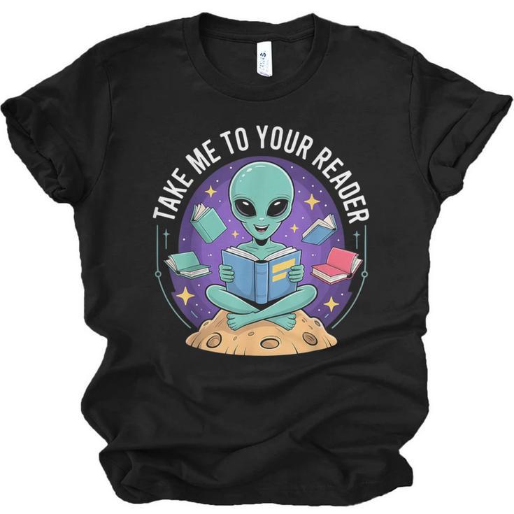Alien Reader Reading Teacher Librarian Book Lover Unisex Jersey T-Shirt