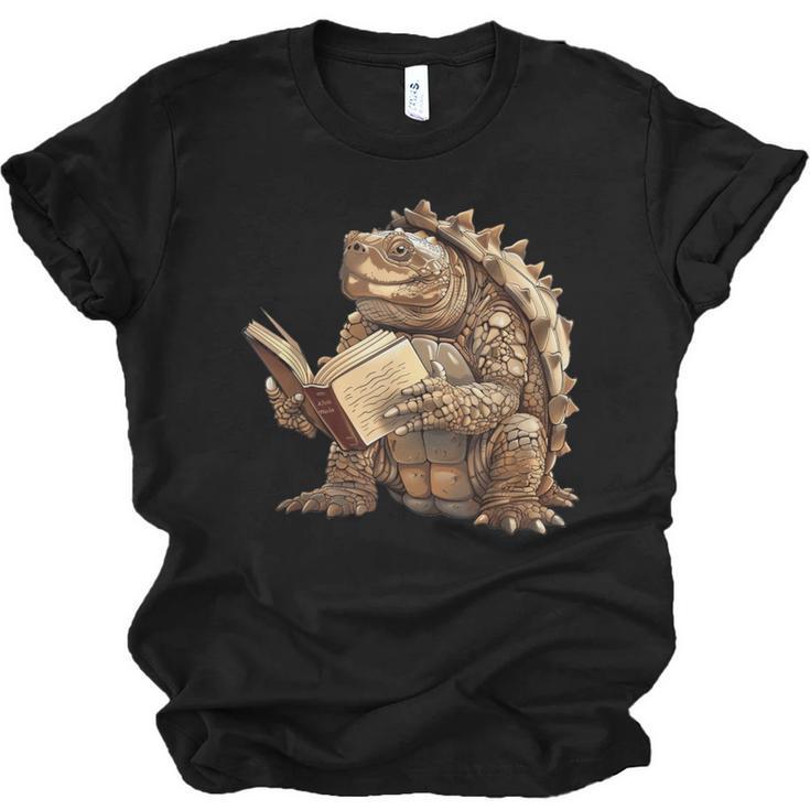 Alligator Snapping Turtle Reading A Book Unisex Jersey T-Shirt