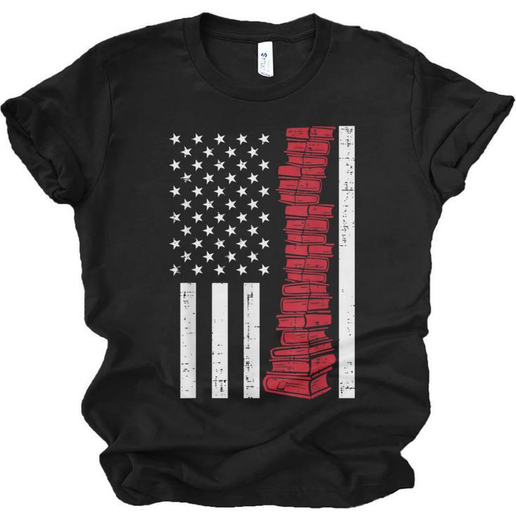 America Flag Read Book Reading Librarian Men Women Kids Unisex Jersey T-Shirt