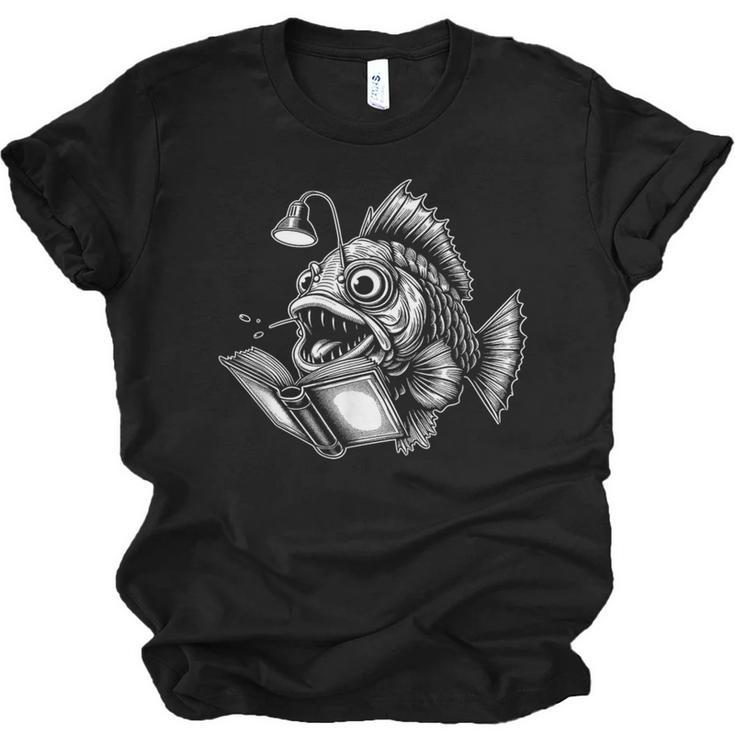 Anglerfish Reading Book Art Unisex Jersey T-Shirt