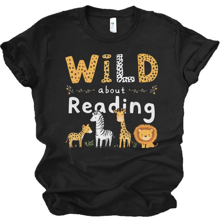 Animal Print Read A Book Character Kids Wild About Reading Unisex Jersey T-Shirt