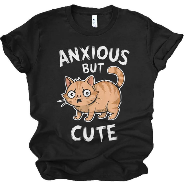 Anxious But Cute Anxiety Meme Cat Lover Introvert For Men Women Unisex Jersey T-Shirt