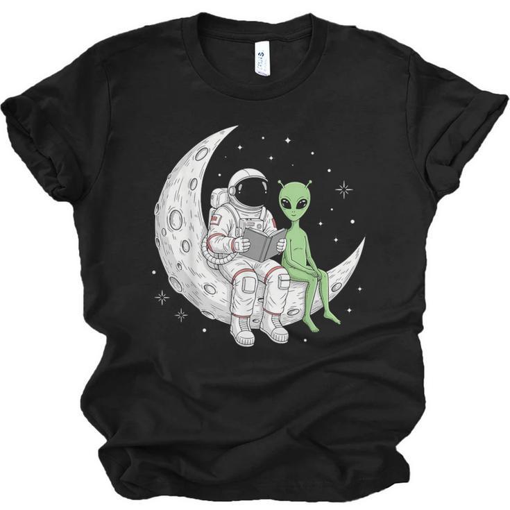 Astronaut Reading Book To Alien Moon Space Book Lover Men Unisex Jersey T-Shirt