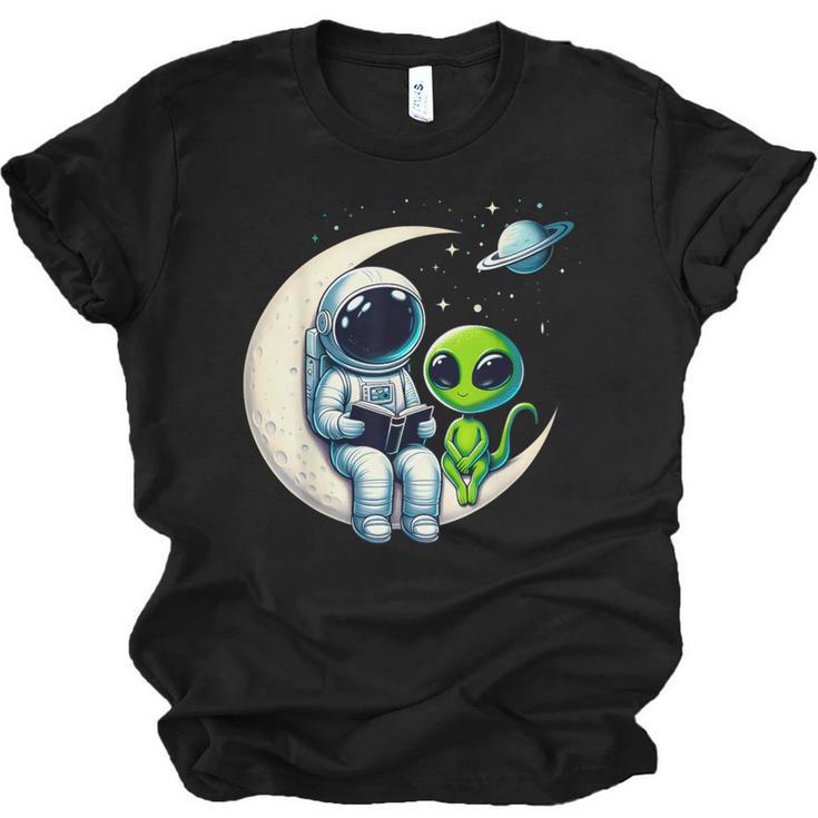Astronaut Reading Book To Alien Shirt Moon Space Lover Kids Unisex Jersey T-Shirt