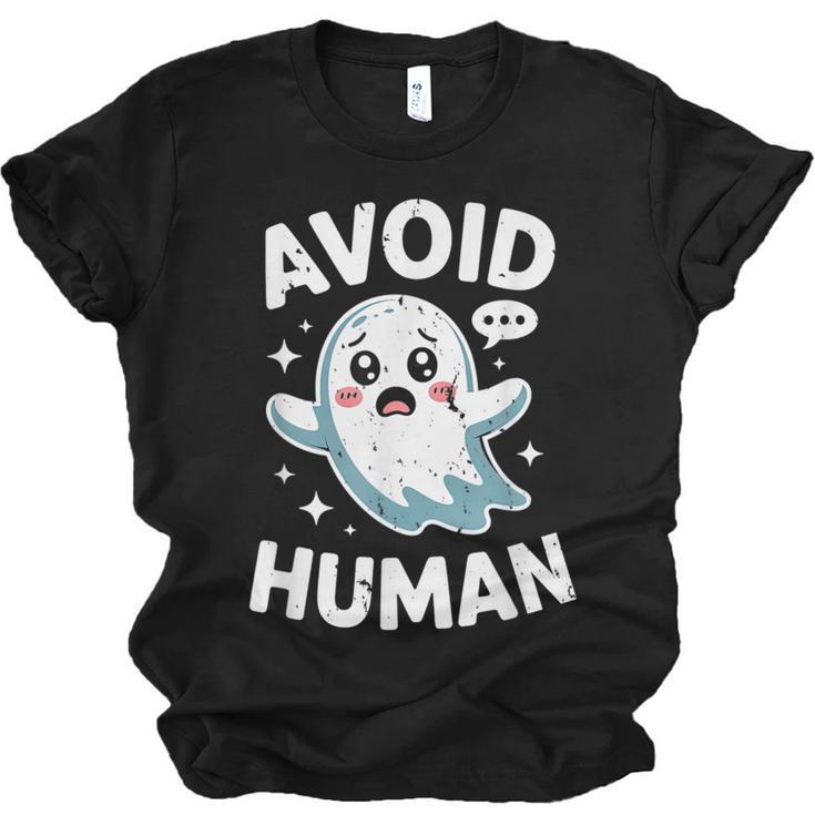 Avoid Humans Cute Kawaii Pastel Ghost Introvert Saying Unisex Jersey T-Shirt