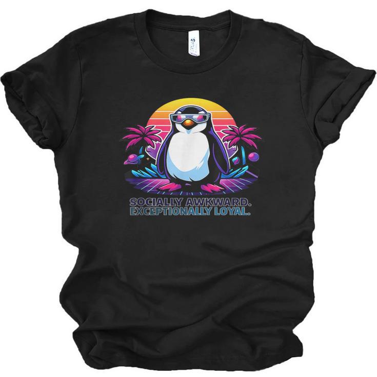 Awkward But Loyal Penguin Synthwave Vapowave Introvert Unisex Jersey T-Shirt