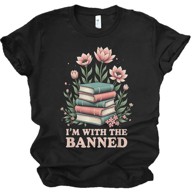 Im With The Banned Floral Flower Book Lover Unisex Jersey T-Shirt