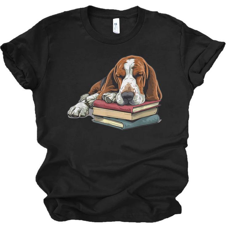 Basset Hound Books Dog Breed Graphic Unisex Jersey T-Shirt