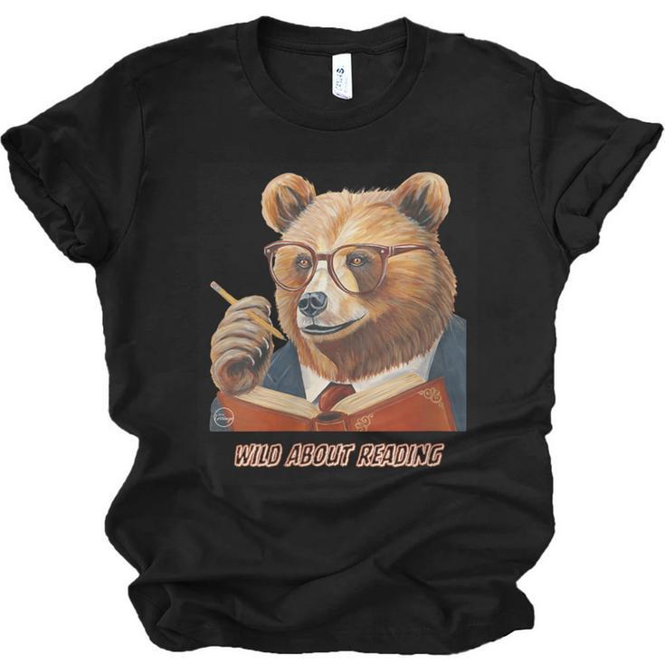 Bear Reading Book Glasses Library Zoo Teacher School Animal Unisex Jersey T-Shirt