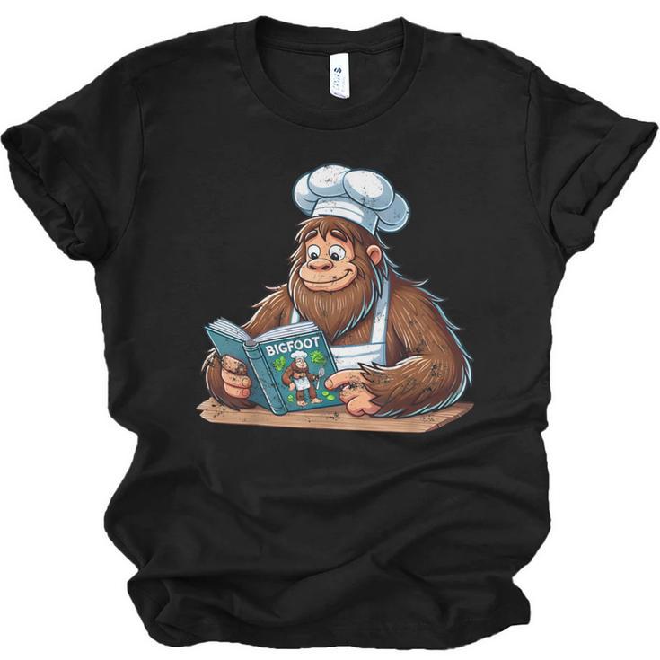 Bigfoot Reading a Cookbook Unisex Jersey T-Shirt