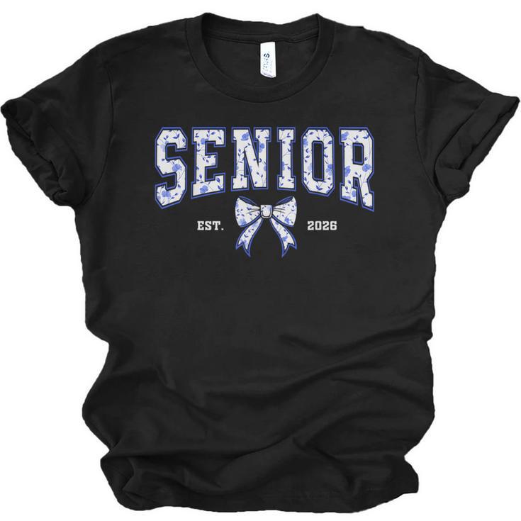 Blue Bow Coquette Floral Senior 2026 Graduation Class Unisex Jersey T-Shirt