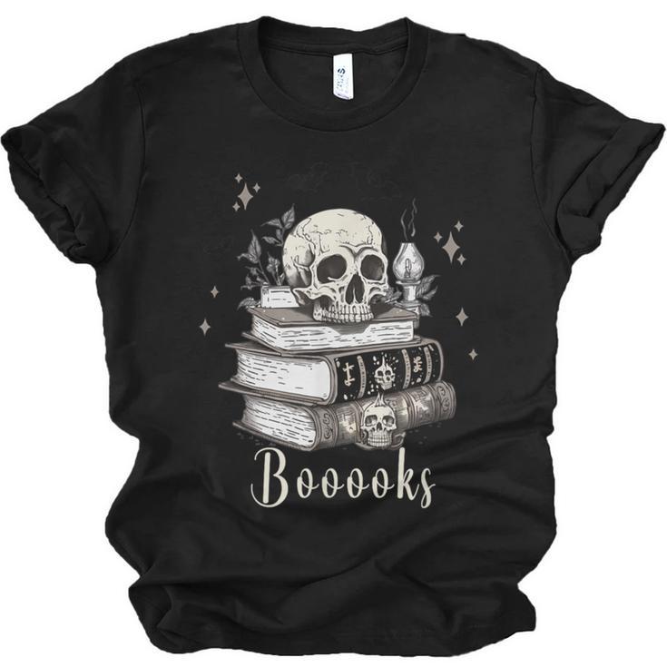 Boo Skeleton Skull Books Halloween Women School Teacher Kid Unisex Jersey T-Shirt