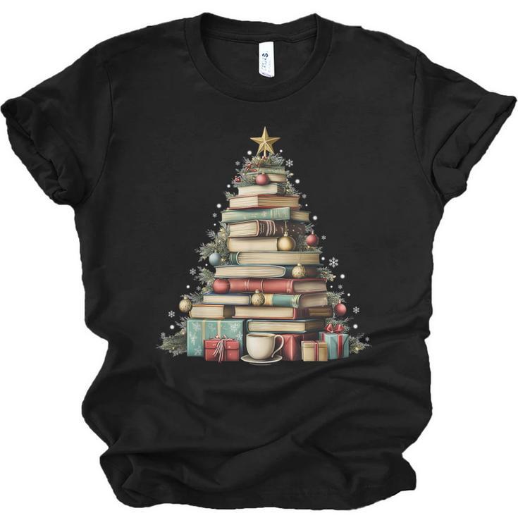 Book Christmas Tree Books Lovers Xmas Teacher Men Women Kids Unisex Jersey T-Shirt