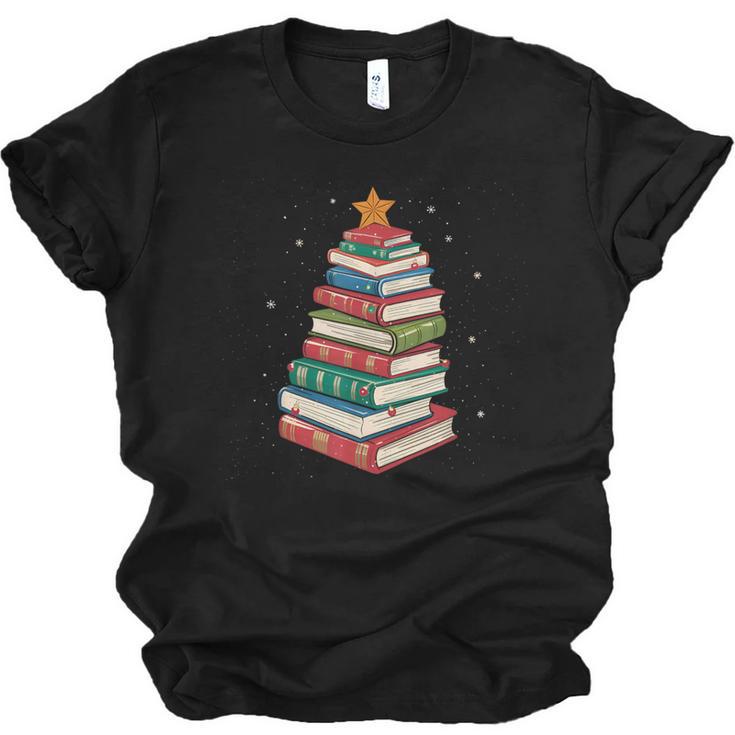 Book Christmas Tree Book Lover Teacher Librarian Men Women Unisex Jersey T-Shirt