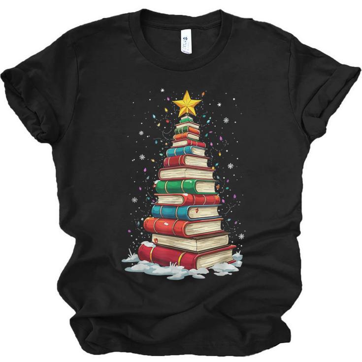 Book Christmas Tree Book Lover Teacher Librarian Unisex Jersey T-Shirt