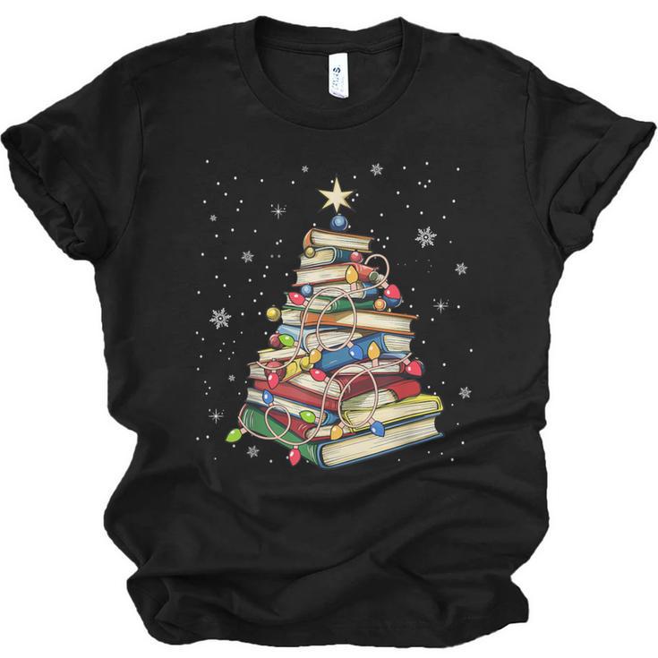 Book Christmas Tree Teacher Book Lover Crew Neck Modern Classic Christmas Small Short Sleeve -Adults -Kids Unisex Jersey T-Shirt