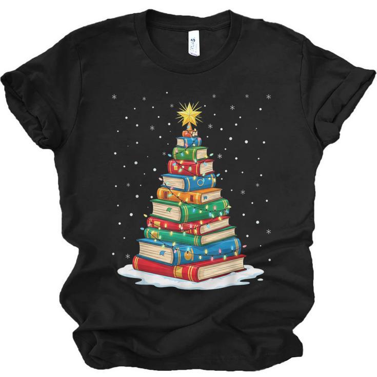 Book Christmas Tree Xmas Lights Book Lover Teacher Librarian Unisex Jersey T-Shirt