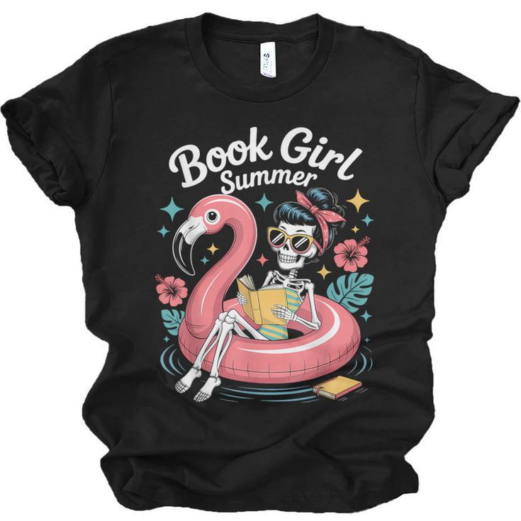 Book Girl Summer Skeleton Reading Books Lovers Beach Unisex Jersey T-Shirt