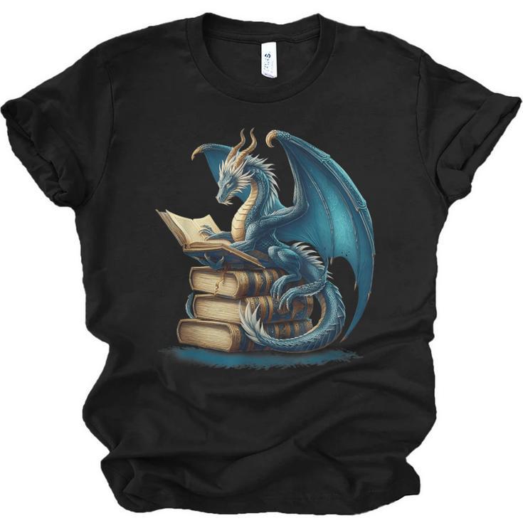 Book Lover Bookworm Reading Books Dragon Sci-Fi Character Unisex Jersey T-Shirt