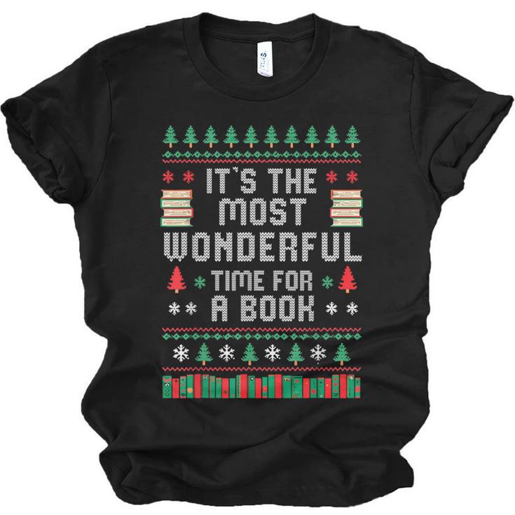 Book Lover Christmas Reader Ugly Sweater Tee Xmas New Year Unisex Jersey T-Shirt