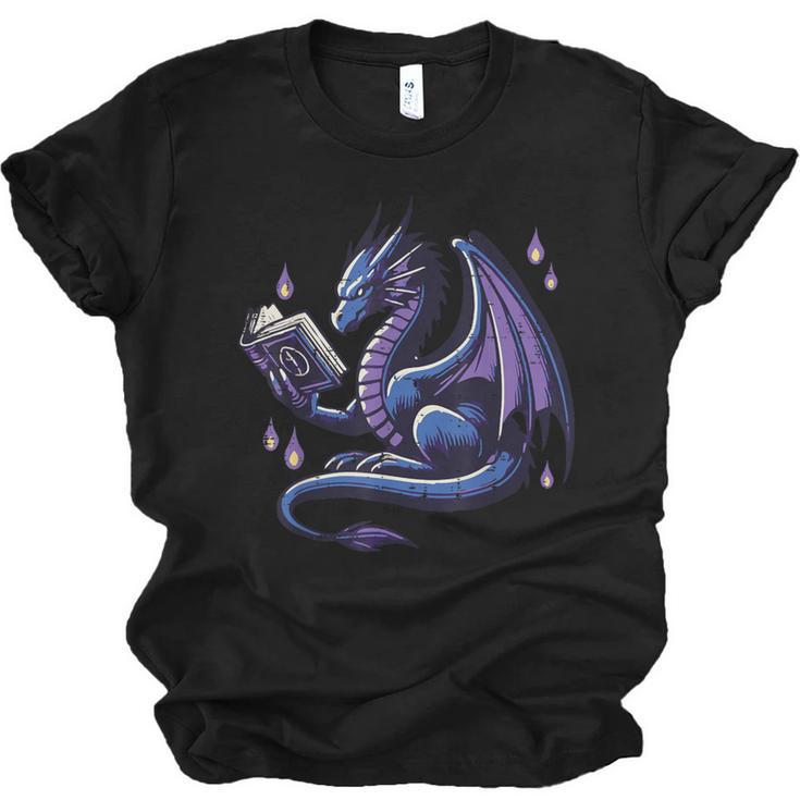 Book Lover Dragon Reading Cool Fantasy Women Girls Kids Men Unisex Jersey T-Shirt