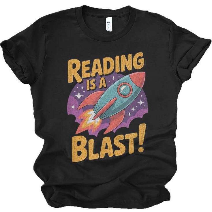 Book Lover Kids And Adults Reading Is a Blast Rocket Ship Unisex Jersey T-Shirt