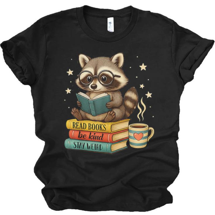 Book Lover Racoon Reading Bookish Library Read Books Be Kind Unisex Jersey T-Shirt
